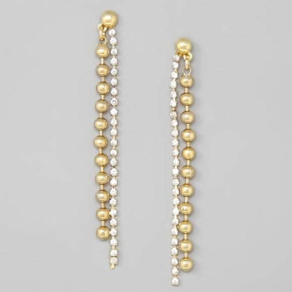 Simple Rhinestone Thread and Ball Drop Earrings - Picture 1 of 12